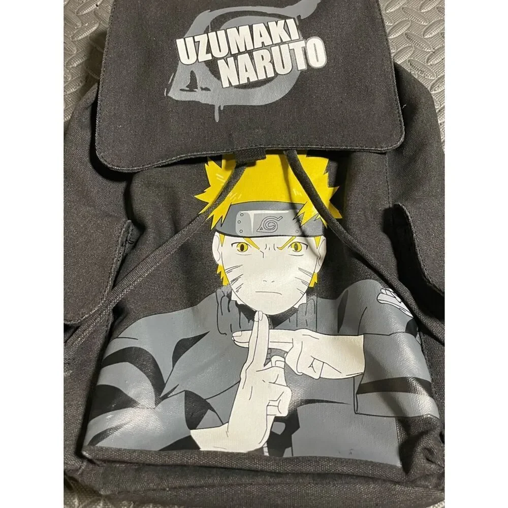 Uzumaki Naruto Graphic Canvas Flap Backpack - Black & Yellow